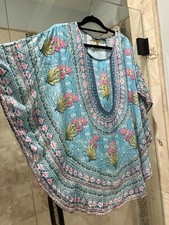 Tolani Collection Women  s Blouse L Blue Geometric Floral Dolman Kimono