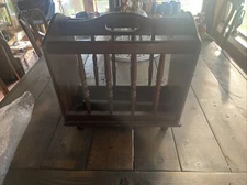 Vintage Double Sided MAGAZINE RACK Album Magazine Holder Spindle Peg w/ Handle