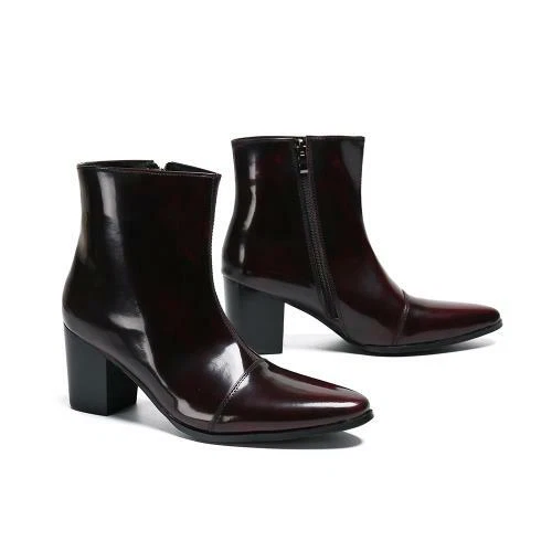 Men British High Heel Pointy Toe Leather Out Door Mid-Calf Fashion Boots 3 Color - Bild 12 von 14