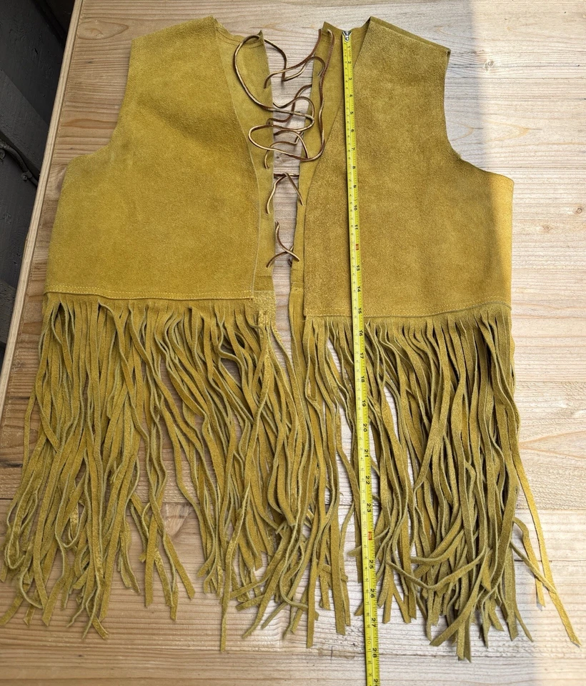 Yellow Handmade Suede Western Fringe Vest Large - Image 4 of 4