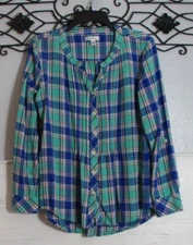 Croft & Barrow Women's Top Size L Long Sleeve Multicolored Plaid Round Neck