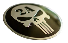 ALUMINUM 2nd Amendment Decal Emblem Punisher Sticker DOME SHAPE