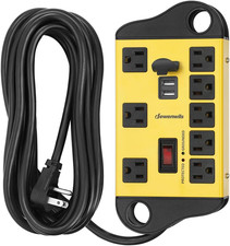 8-Outlet Metal Power Strip Surge Protector with 2 USB Ports, UL Listed, 15 Ft Fl
