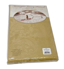VTG NOS Kensington Luxury Damask Gold Tablecloth 60x118 Floral Party Table Decor