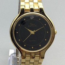 Oscar De La Renta Womens Watch 32mm Black Dial Gold Tone Dress New Battery 7.75"