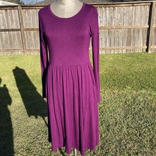 Unbranded Grape Purple Scoop Neck Long Sleeve Midi Dress With Pockets Medium GUC
