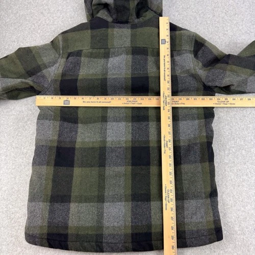 prAna Asgard Jacket Mens Large Green Black Wool Blend Plaid Hooded Shirt 196451 image 7