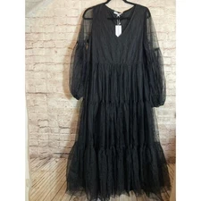 NEW Baltic Born Hoffman Tulle Maxi Dress Large Tiered Formal Crinkled Organza