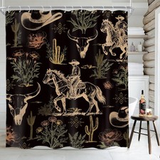Western Cowboy Black Shower Curtain Cactus Shower Curtain 60Wx72L Inch