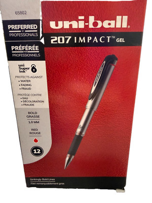 uni-ball 65802 1 mm Bold Stick Red Ink 207 Impact Gel Pen - SIL/BK/RD 1-DZ New
