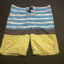 O'Neill Men's Board Shorts 33 Blue Green Striped Polka Dot Drawstring