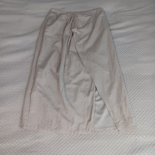 VICI Cross Front Slit Linen Blend Midi Skirt Sz L Beacy Boho Coastal Minimalist