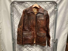 Vintage 1940-1950s Hercules Conmar Zip Leather Jacket Brown Base Size 40