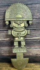 Vintage Brass Peruvian Tumi Figurine Ancient Wall Hanging Ceremonial Blade Aztec