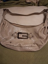 GUESS Beige Animal Print Crescent Shoulder Bag Zip Closure Silver Hardware