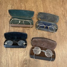 Lot of 4 Vintage Wire Rimmed Eye Glasses w/ Cases Early 1900  s Antique D cor