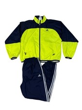 VTG Adidas Tracksuit Set Mens XL Neon Yellow Navy Nylon Mesh Lined 90s