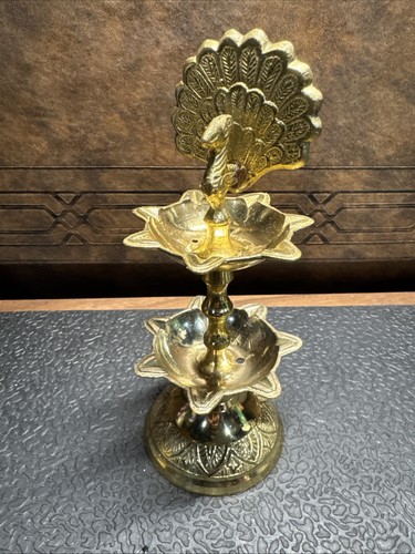 Vintage Brass Peacock Bird Diya (Puja Lamp) Hindu Shakti 7”
