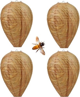 GWHOLE 4 Pack Fake Wasp Nest Decoy, Hanging Fake Hornets Nest for Yellow Jackets