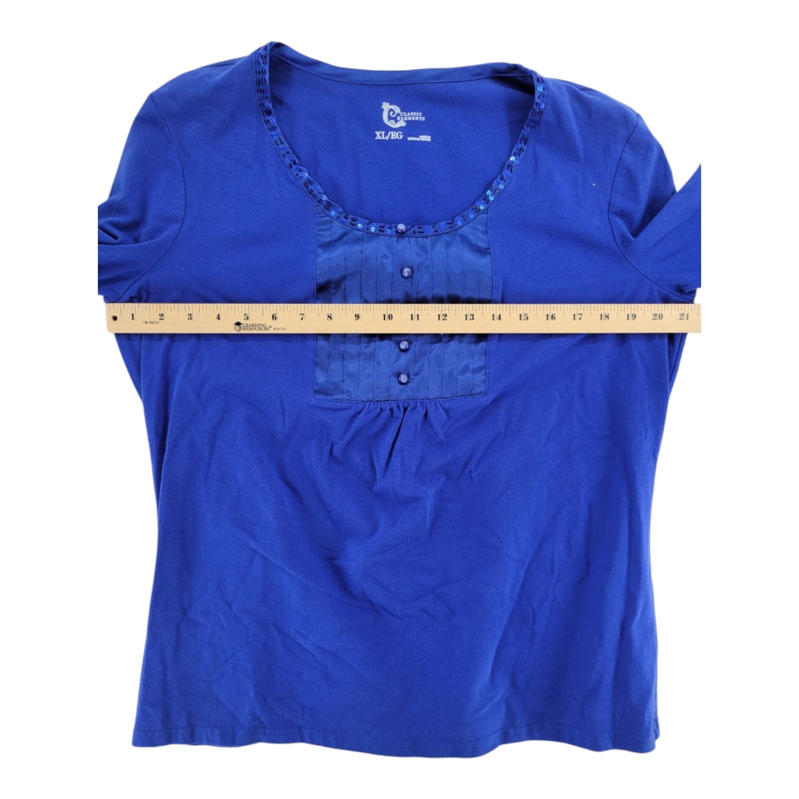 Classic Elements Blue Sequin Neck Long Sleeve Top… - image 5