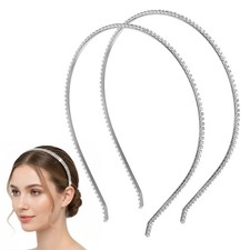 Molain 2 Pcs Thin Rhinestone Headbands for Women, 2 Count Pack of 1 , silver