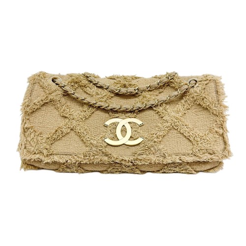 CHANEL Large Nature Flap 2009-2010 Tan Tweed Shoulder Bag