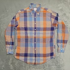 Brooks Brothers Shirt Mens Medium Orange Blue Plaid Indian Madras Long Sleeve