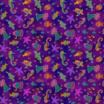 Laurel Burch OCEANIA Laurel CLOTHWORKS Y4703 122M PURPLE Orchid Sealife BTHY