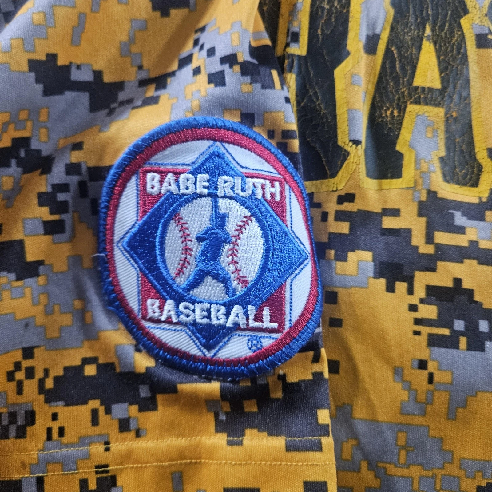 Pirates Shirt Mens Medium Yellow Camo Baseball Babe Ruth Jersey Number 8 - thumbnail 6