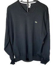Lacoste Mens Size 7 Black V-Neck Knit Pullover Sweater 100 Cotton