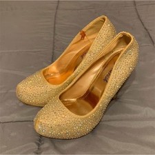 Gold Rhinestone Stiletto Pumps Slip On Women's Party Wedding Heels