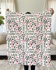 Love and Kisses Printed Valentine Blanket Sweet Cozy Gift