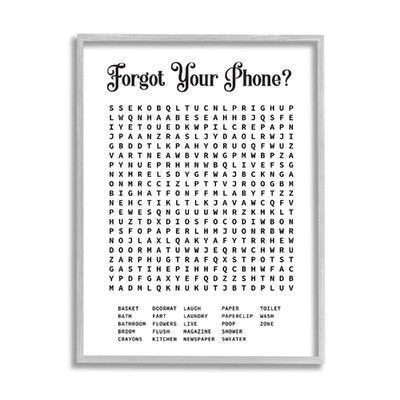 Stupell Industries Phone Crossword Puzzle Bathroom Word Design Framed Giclee