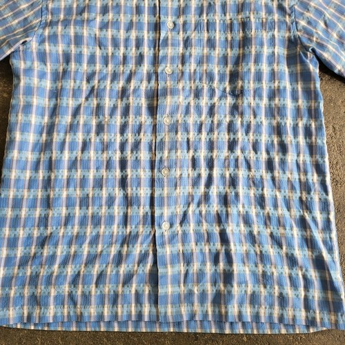 Vintage Y2K Point Zero Gingham Shirt Size M Blue Textured Button Up Summer Beach - Picture 3 of 9