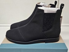 TOMS Charlie Girl's Fashion Boot Black Nubuck PU Youth Size 6 Womens 8