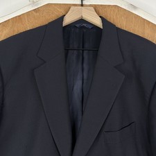 Brooks Brothers Blazer Mens 46R Navy Blue Solid 2 Button Wool Canvased Jacket