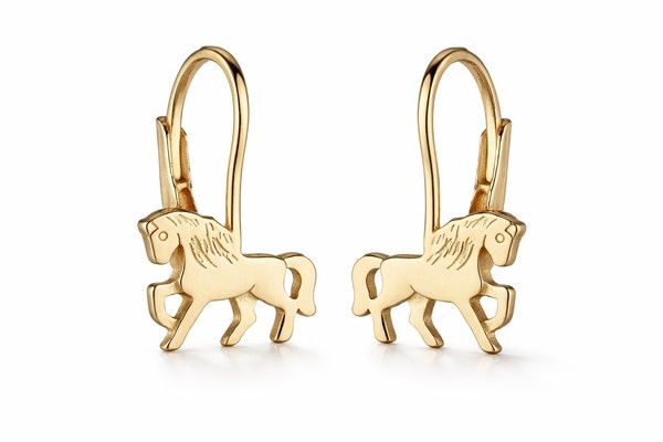 Kinder Ohrringe Pferd Pony 925 Silber Vergoldet MäDchen OhrhäNger Kinderschmuck-image