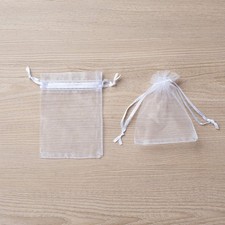 100PCS White Organza Gift Bags 2x3in Sheer Drawstring Jewelry Favor Pouches, New