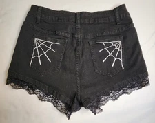 New! Romwe Adult Women Sz Large Blk w/ White Spiderweb Print & Blk Lace Shorts.