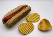 Vintage MTC Realistic Pretend Play Food Hot Dog Bun Chips 1987 PlastIC