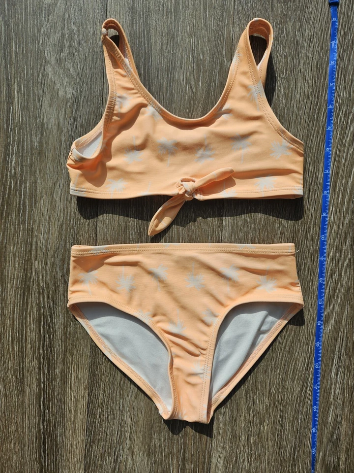 Antiguo Traje de Baño Azul Marino Niñas S Melocotón Estampado Palmera Corbata Frontal Conjunto de Dos Piezas Foto 2 de 4