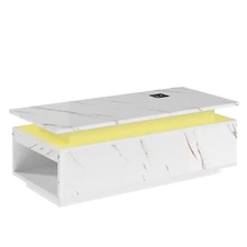 White LED Coffee Table Modern High Gloss Center Table with Open Storage