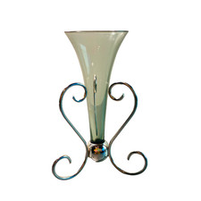 Vintage RAUCHGLAS Vase 13,6 cm 50er 60er Glas im Halter Silbern