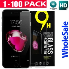 WHOLESALE 1-100 Pack Clear Tempered Glass Screen Protector For iPhone All Models