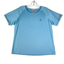 Adidas Womens Athletic T Shirt Size L Blue Short Sleeve Moisture Wicking Workout