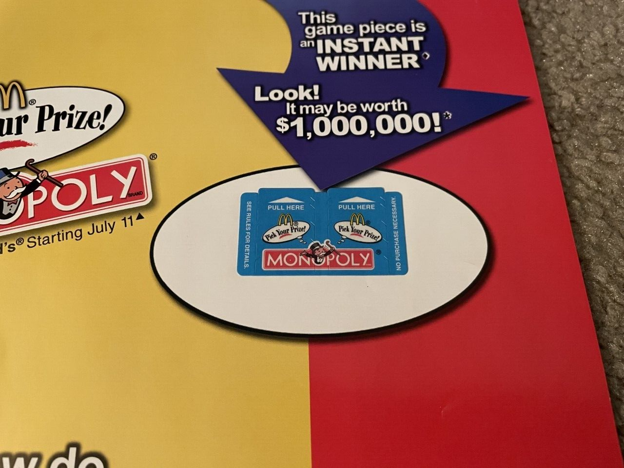 Vintage 2001 MCDONALD'S MONOPOLY GAME PROMO CONTEST PRINT AD UNUSED