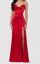 Blondie Nites Women's Juniors' Red Draped Lace-Up Satin Gown Dress Size 1
