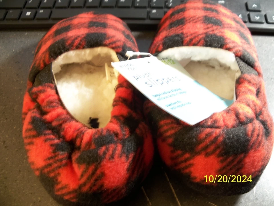 Stride Rite 拖鞋羊毛衬垫内侧男女通用尺寸 11-12 红色格子 — 第 3/4 张图片