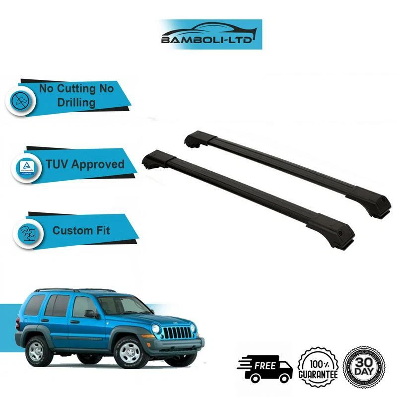 Fits JEEP LIBERTY 2005 2008 Roof Rack Cross Bars Rails Alu BLACK SET 2 Pcs