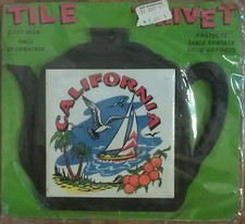 Vintage California Collectible Cast Iron Tile Trivet Kettle Shaped Wall Decor
